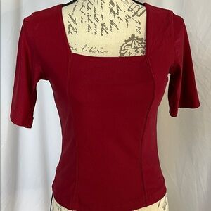 Spandex square neckline t shirt cranberry red size small